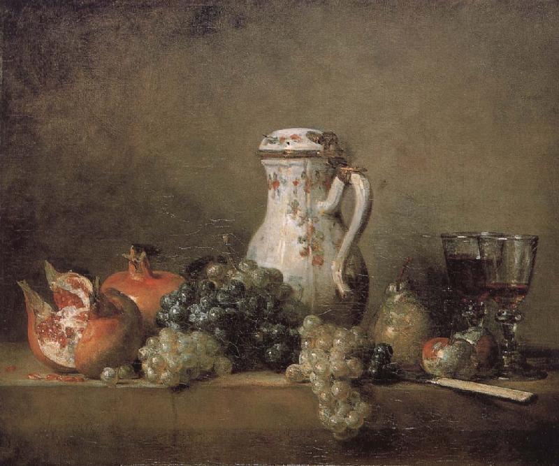 Jean Baptiste Simeon Chardin Pomegranate Grape glass knife oil painting image